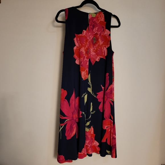 ANNE KLEIN Navy Blue Floral Swing Dress Size 14 - Picture 13 of 14